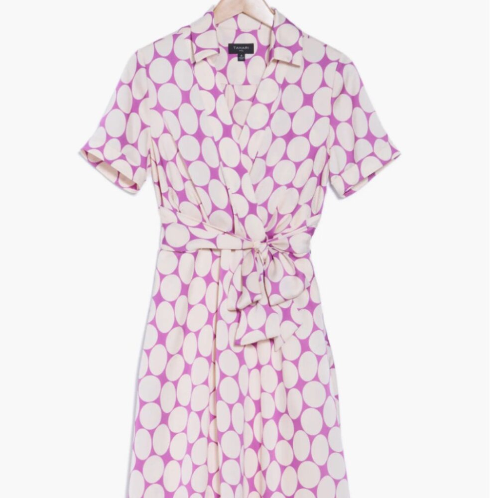Tahari Polka Dot Short Sleeve Wrap Shirtdress